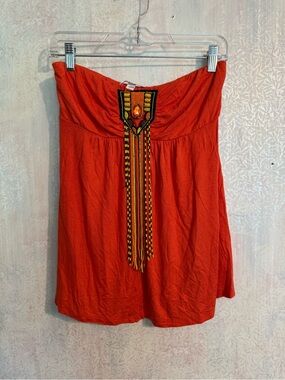 R Jeans Strapless Beaded Embellished Orange Tube Top, Made In The USA, Sz Med